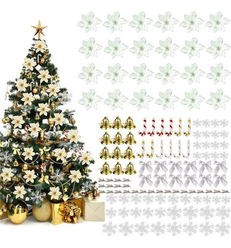 Kit Navideño: 120 Piezas De Flores Decorativas Con Clips Y B