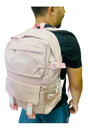 Mochila Rosa Claro Escolar Faculdade Trabalho Juvenil