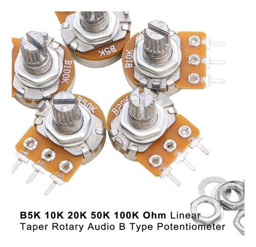 Kit Potenciómetro 5k 10k 20k 50k 100k Ohm Lineal Taper Audio