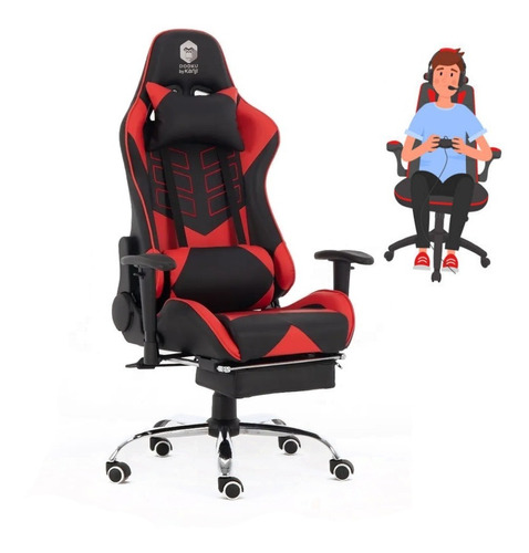 Silla Gammer Reclinable Con Ruedas De Cuero Sintético Kanji