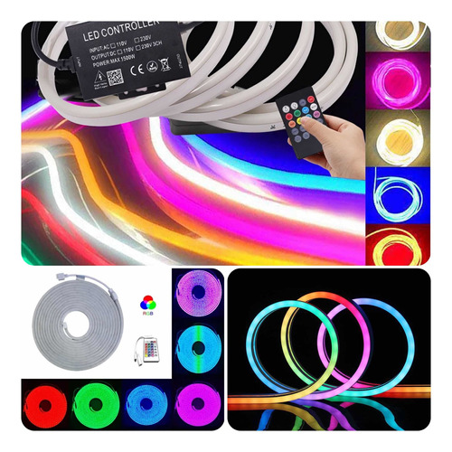 Cinta Led Neon Flex Rgb Colores Kit 5mt 110v C/control