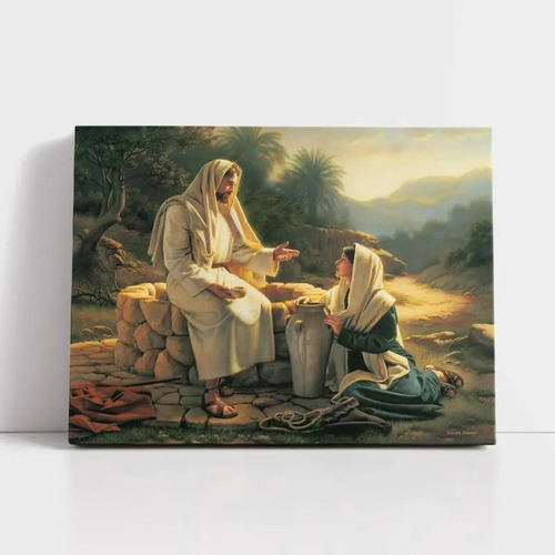 Cuadro Jesús Y La Mujer Samaritana 70x80cm Lienzo Canvas