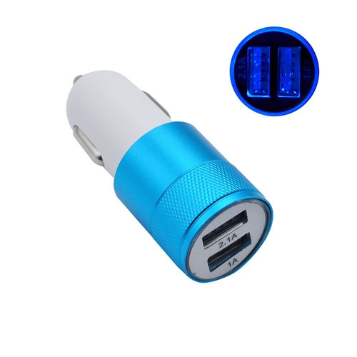 Carregador Celular Universal Veicular Dual Usb Azul