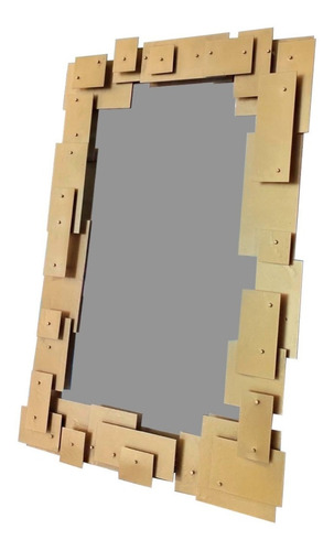 Espejo Decorativo Borde Cuadrados 3d Dorados Oro  80x120cm