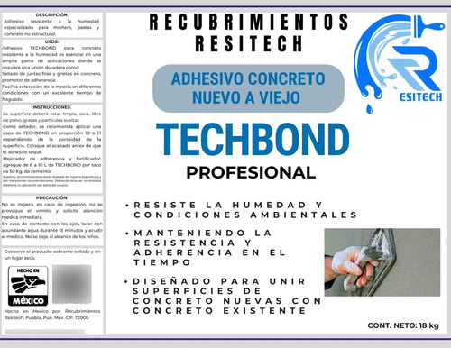 Techbond 1 L Ahesivo Para Concreto, Une Viejo Con Nuevo.