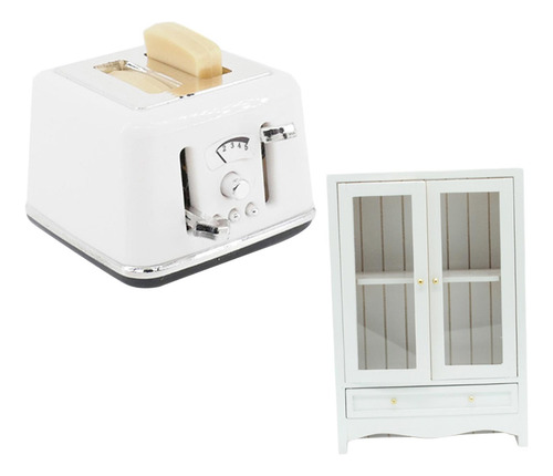 2x Mini Mueble De Casa De Muñecas 1:12 Y Tostadora Con 2