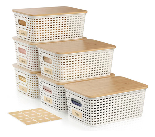 Cubo De Almacenamiento Viphope De 5 Litros Con Tapa De Bambú