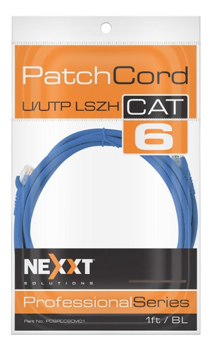 Cable De Red Patch Cord Cat6 Nexxt - Color Azul (30 Cm)