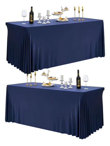 2 Mantel Elastano Azul Marino Para Mesa Rectangular 6 Pie