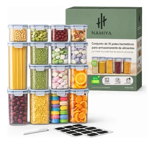 Kit ​15 Potes Herméticos Armazenamento De Alimentos, Bpa Free Transparente