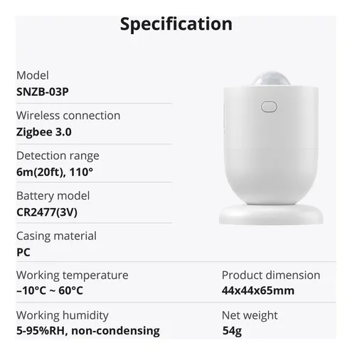 Sonoff Snzb-03p Sensor Pir Movimiento Y Luminosidad Zigbee Color Blanco