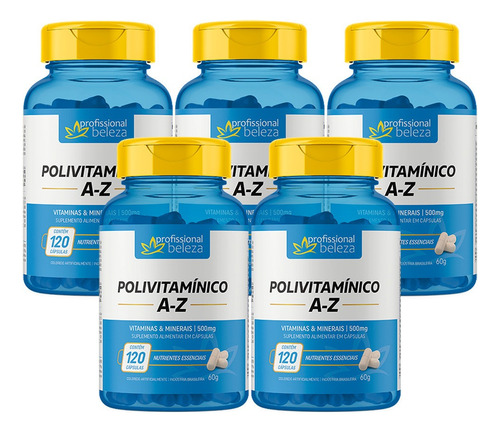 05 Polivitamínico 500mg A - Z Profissional Beleza 120 Cáps Sabor