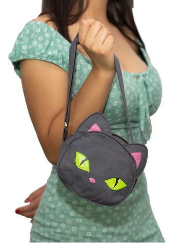 Imagen 9 de 10 de Bolso Tipo Cross Body En Forma De Gato Color Gris