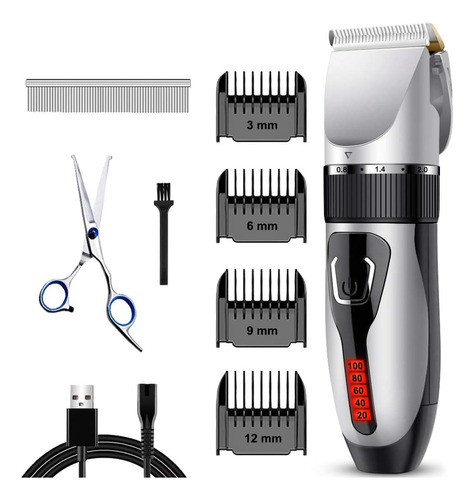 Kit Máquina Corta Pelo Mascotas + Accesorios Gran Desempeño Color Plateado