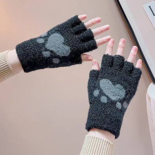Guantes Medio Dedo Cortos Unisex Hombre Mujer Frio Invierno Negro