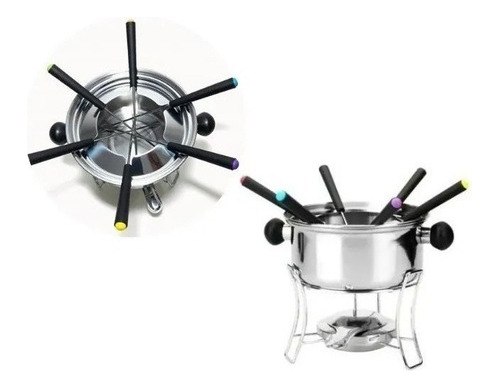 Aparelho De Fondue 10 Peças De Aço Kit Inox 1 Ate 6 Pessoas