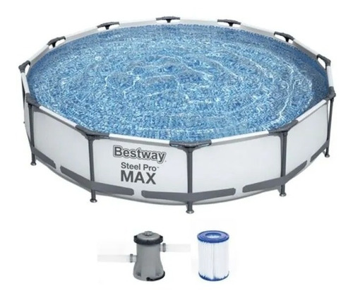 Piscina estructural redonda Bestway 56418 con capacidad de 9150 litros de 366m de largo x 366m de ancho de 3.66m de diámetro gris diseño piedra prismática