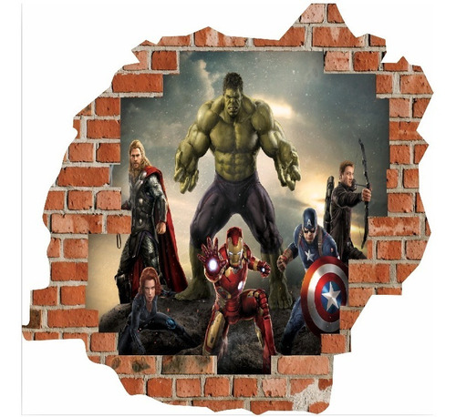 Oferta Vinilos Efecto 3d Pared Rota Avengers - 50cmx50cm