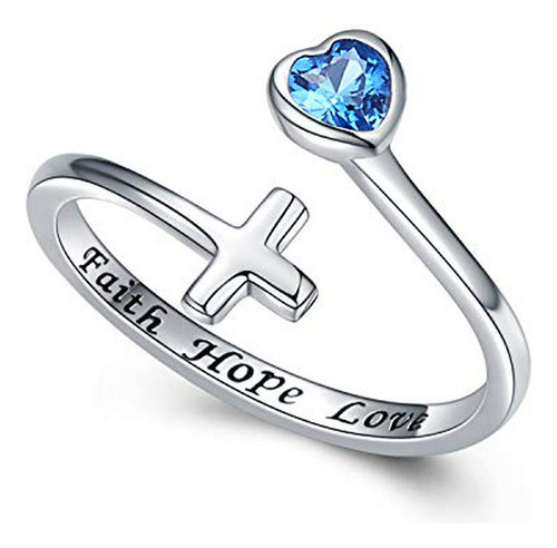 Faith Hope Love Ring Para Mujer - Anillo De Plata De Ley 925