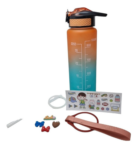 Termo Botella Motivacional 1 Litro Agua Pitillo Stickers
