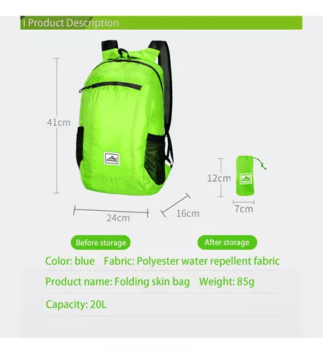 Bolsa de senderismo al aire libre mochila portátil ligera 20L plegable  impermeable paquete ultraligero plegable para
