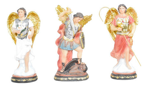 Set Estatuas Arcangeles X3 En Poliresina Decorativa 20x10 Cm