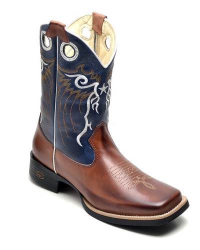 Imagem 2 de 4 de Bota Texana Masculina Cano Médio Bico Quadrado Couro Rodeio