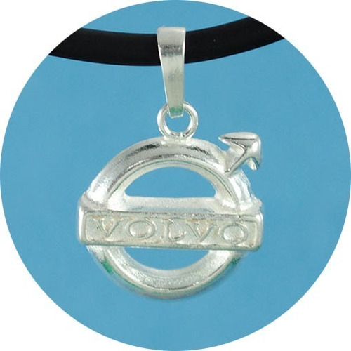 Dije Volvo Logo Plata Ley .925 Incluye Collar Caucho