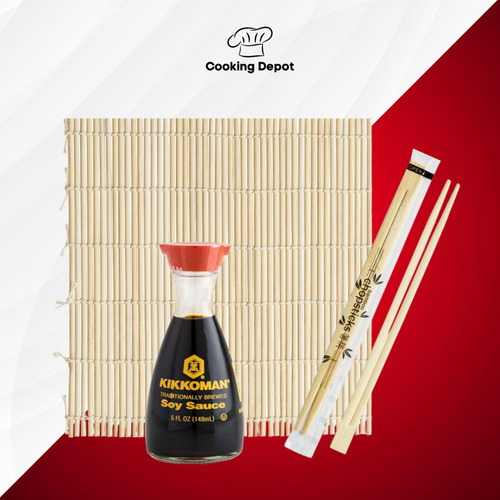 Kit Para Sushi - Esterilla - 10 Pares Palillos - Salsa Soya