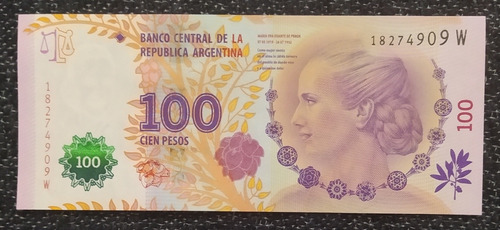 Billete 100 Pesos Evita Serie W Aunc 