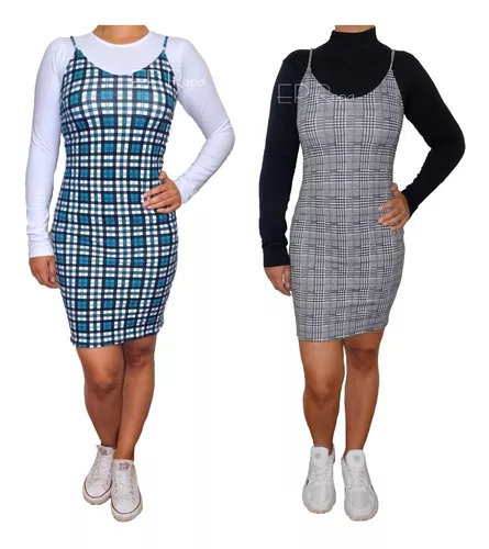 Vestido Corto Moda Juvenil Cuadros | MercadoLibre