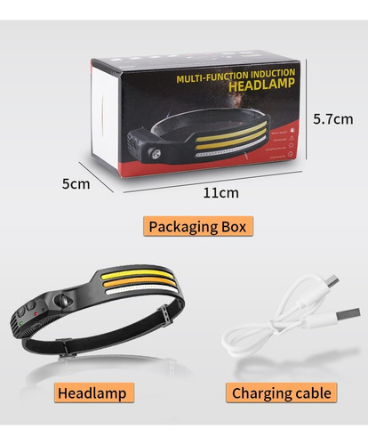 Linterna De Cabeza Pesca 3 Lineas Recargable +led Cob Roja