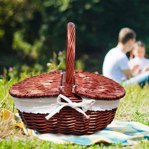 Cesta De Picnic De Mimbre, Cesta De 35x25x16cm Tela Marrón