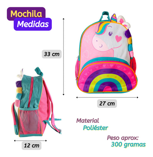 Mochila Criança Menina Costa Cor Rosa Desenho Unicórnio 3d