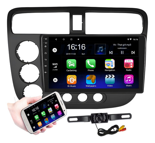 Estereo Android Carplay Honda Civic 01-05 Bluetooth Camara V