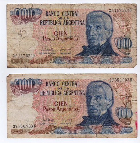 2 Billetes $ 100 Pesos 1983 Bottero 2622 Lotex2