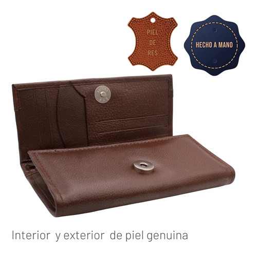Cartera Larga Mujer Piel Billetera Monedero Gran Capacidad Chocolate