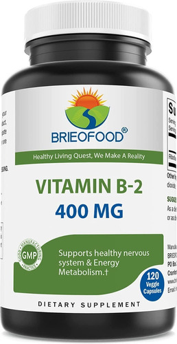 Vitamina B2 / 400mg Riboflavin 100 Capsulas . 