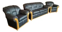 Comprar Juego Sillones Living 3c Apliques Madera Ecocuero Premium