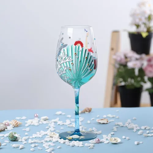 Nymphfable Copa De Vino Pintada A Mano De La Sirenita, 15 Oz