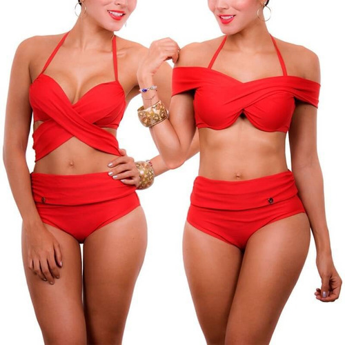 Vestidos De Baño Bikinis Panty Alto Copas Cruzado Praie 1612