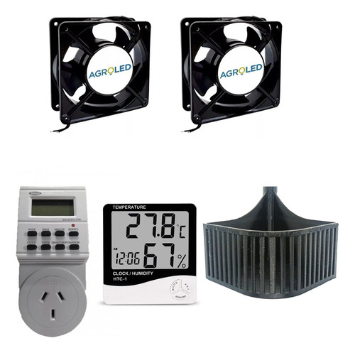 Kit Ventilación Cooler 4 Pulgadas 2u Timer Htc Base De Apoyo