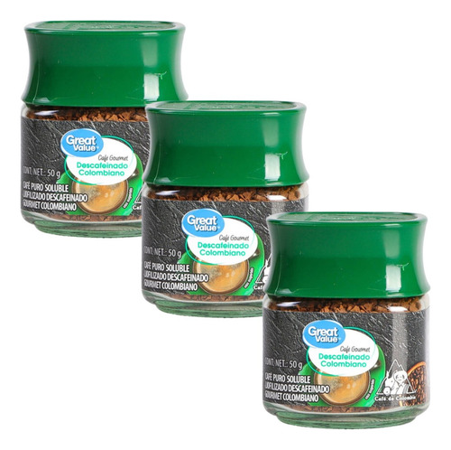 3 Pzs Great Value Café Soluble Great Value Descafeinado Gour