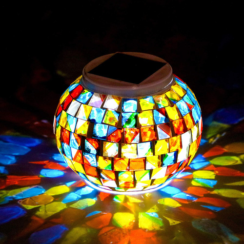 Bola Mosaico Vidrio Que Cambia Color Luz Led Para Jardin