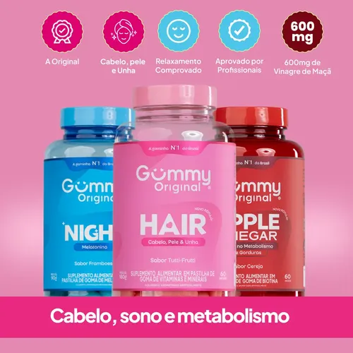 Kit 3 Gummy Original Night + Vinagre De Maçã + Hair Morango Vinagre De Maçã