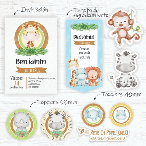 Imagen 2 de 5 de Kit Imprimible Decoración Candybar Animales Selva Textoedita