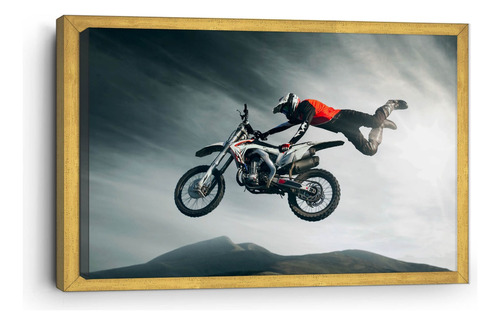 Cuadro Canvas Enmarcado Ingles Motociclista Acrobata90x140cm