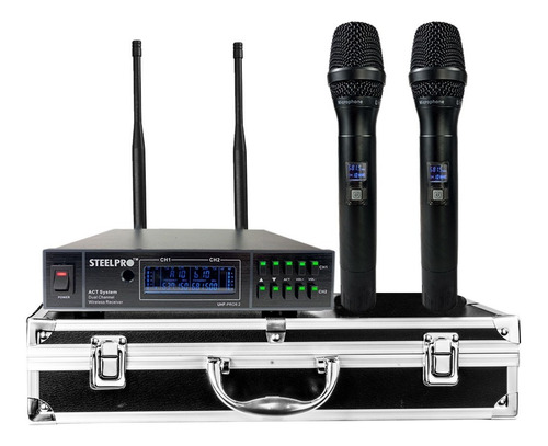 Microfono Uhf Profesional Steelpro Frecuencia Multicanal Color Negro