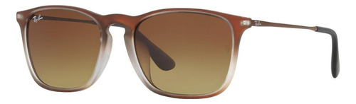 Óculos de sol Ray-Ban Highstreet Chris Standard armação de náilon cor matte brown, lente brown de cristal degradada, haste brown de aço/titânio - RB4187