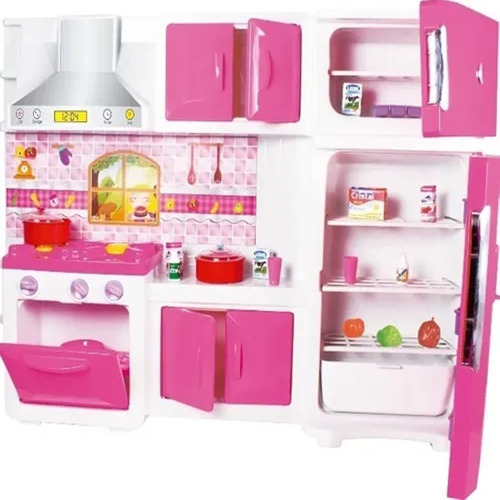 Kit Cozinha Infantil Completa Geladeira Fogao 82cm Rosa